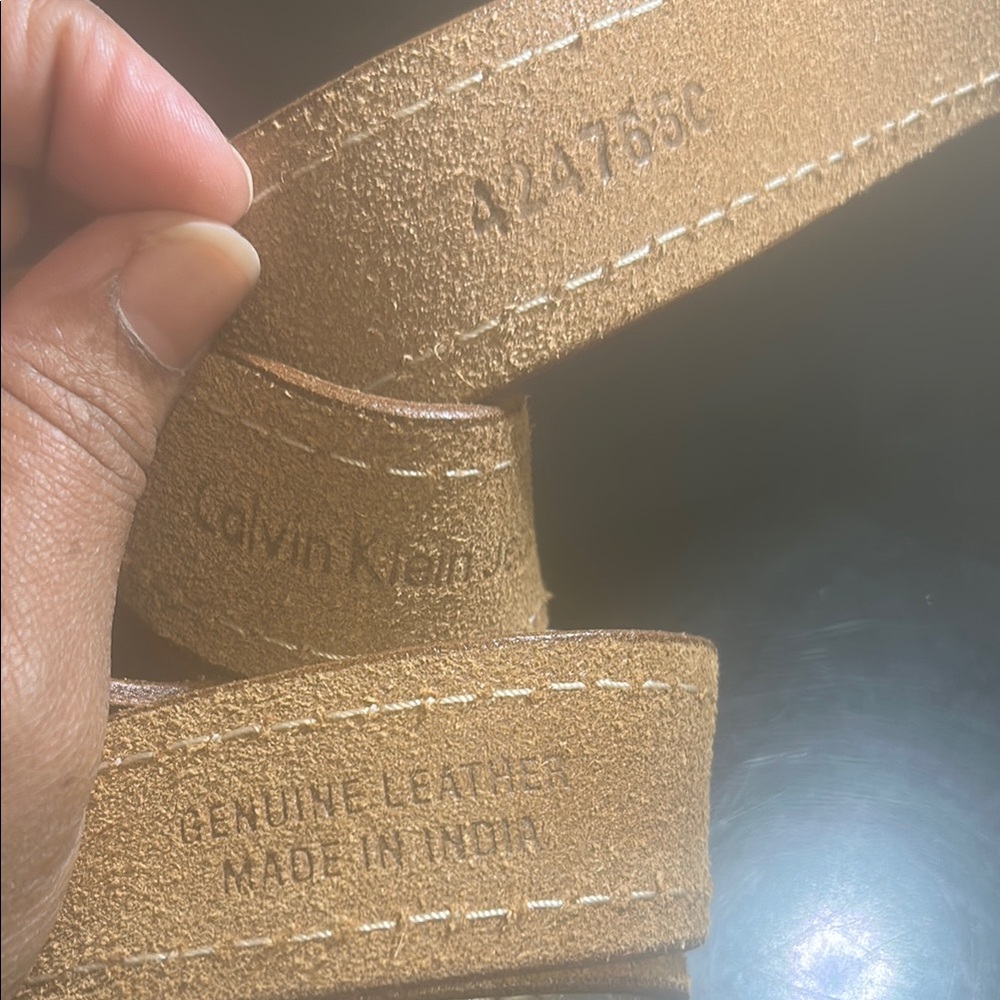 *SALE*Calvin Klein Metallic Silver and Tan Genuine Leather Belt - Picture 2 of 7